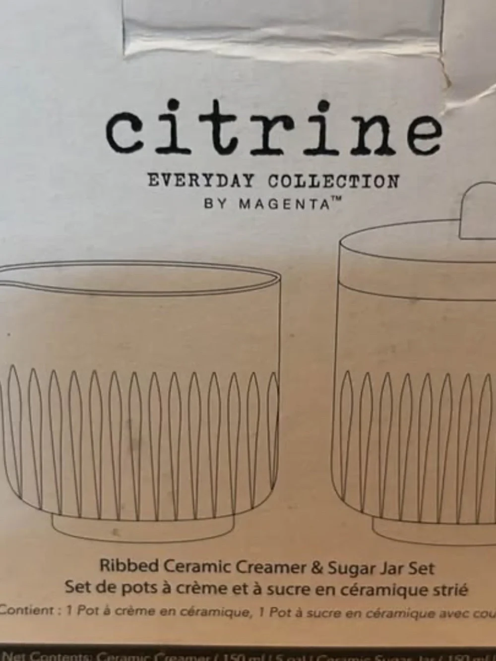 Citrine Everyday Collection Magenta Ribbed Ceramic Creamer & Sugar Jar Set